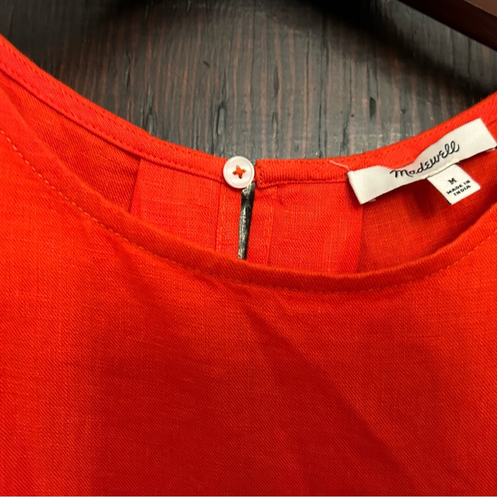 Madewell Bright Orange-Red Linen Blend Top - Picture 4 of 8